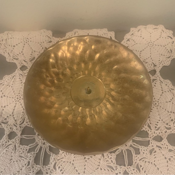 VTG Brass Hammered Pillar Candle Holder - Picture 3 of 5
